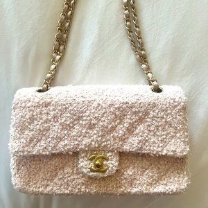 Authentic Chanel tweed double flap bag in pink